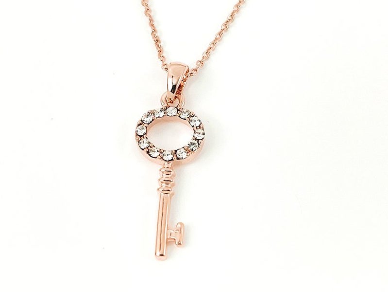 Rose Gold Key Pendant with Sparkling Zirconia Carousel 1