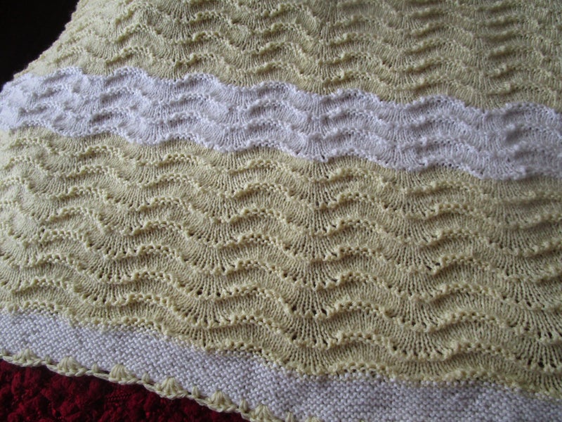 Pale cream and yellow Feather and Fans Baby Shawl/blanket 3 ply ** Carousel 1
