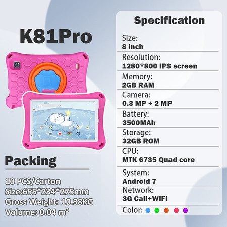 Kids Tablet 8 Inch, Android Tablet 2GB RAM 32GB Storage with Time Limits Carousel 6
