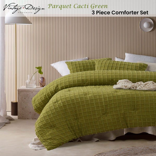 Vintage Design Homewares 3 Pcs Parquet Cacti Green Comforter Set Carousel 2