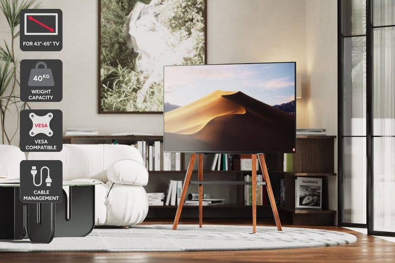 Kogan Danish Studio TV Stand with Storage Shelf for 43" - 65" TVs (Matte Black & Carousel 1