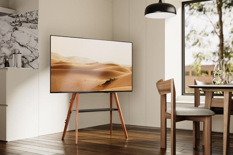 Kogan Danish Studio TV Stand with Storage Shelf for 43" - 65" TVs (Matte Black & Carousel 2