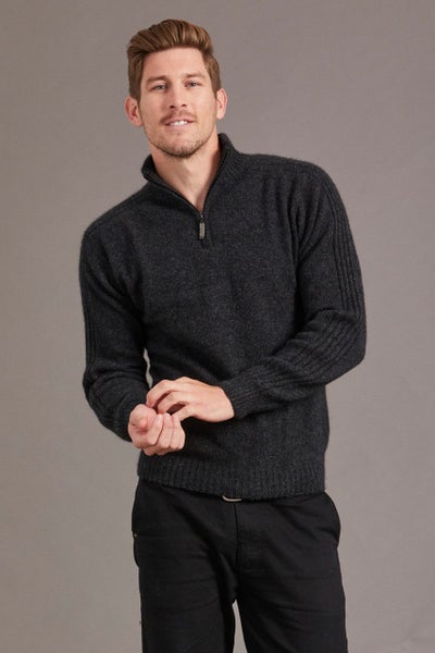 Possum Merino Short Zip Rib Sleeve Sweater Carousel 2