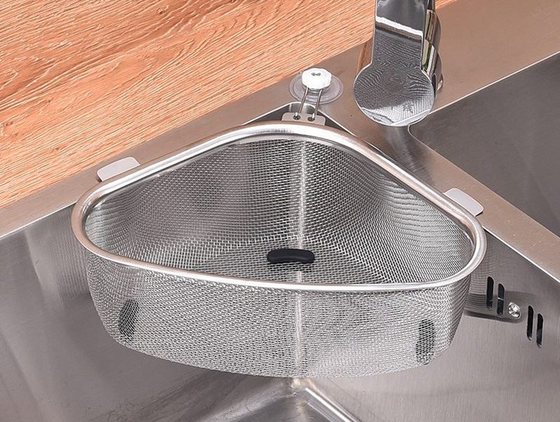 New Stainless Steel Sink Corner Draining Basket Food Waste Drainage Basket Carousel 1