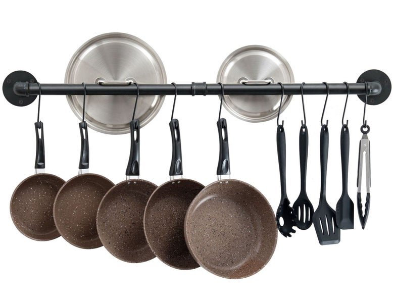 Pot Racks Wall Mounted 47" (120cm) with 10s Hooks Black Carousel 1
