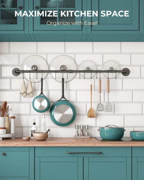 Pot Racks Wall Mounted 47" (120cm) with 10s Hooks Black Carousel 2