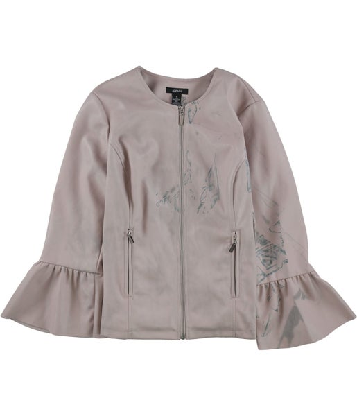 Alfani Womens Ruffle Faux-Leather Jacket Carousel 1