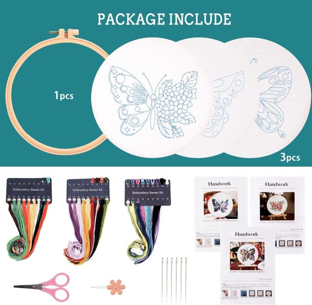 Embroidery Starter Kit with Pattern and Instructions 3 Sets62966410602754114