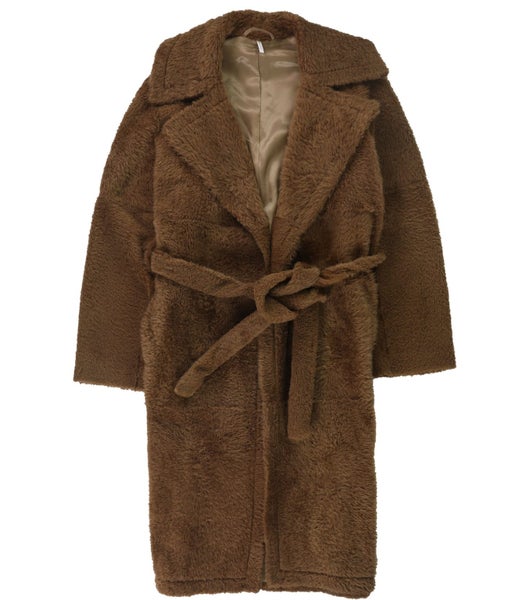 Helmut Lang Womens Belted Shearling Coat