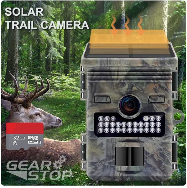 Hunting Trailcam Game cam HD Night Vision 32GB Rechargeable Solar WITH SCREEN62956661033986119