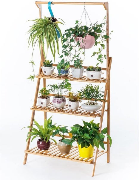 $1 NO Reserve Bamboo Hanging Planter Stand Shelf New Carousel 2