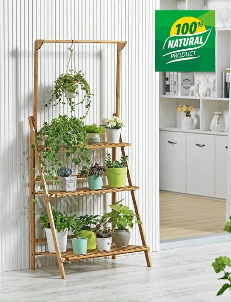 $1 NO Reserve Bamboo Hanging Planter Stand Shelf New Carousel 1