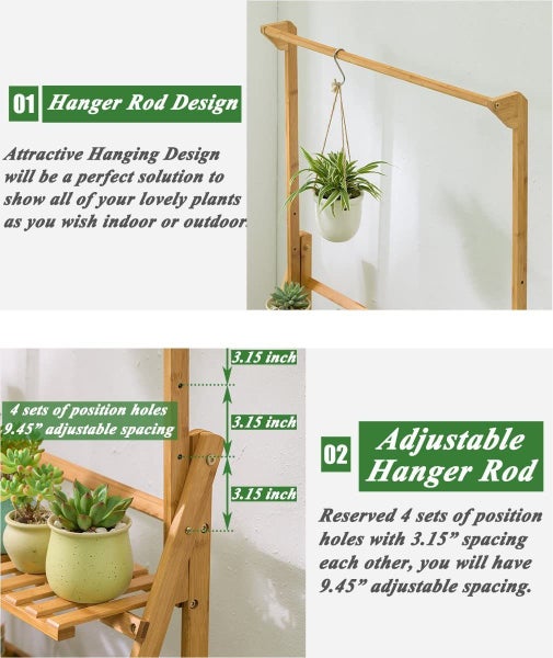 $1 NO Reserve Bamboo Hanging Planter Stand Shelf New Carousel 8