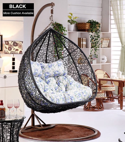 Double Hanging Rattan Swing Patio Garden Chair Weave Carousel 2
