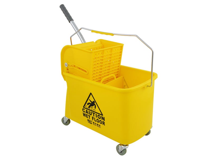 Commercial Compression Wringer Mop Bucket "CAUTION WET FLOOR" 20L Yellow Carousel 1