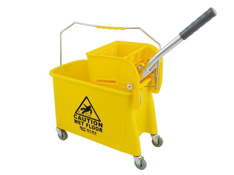 Commercial Compression Wringer Mop Bucket "CAUTION WET FLOOR" 20L Yellow Carousel 2