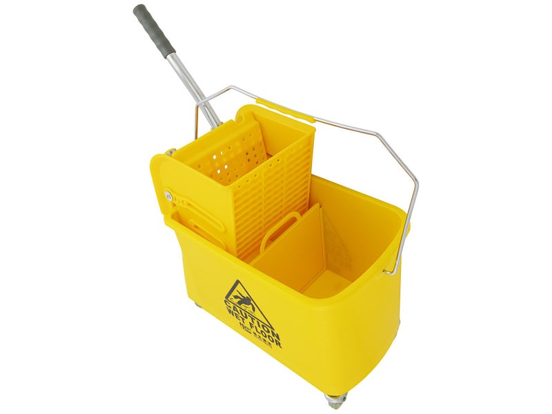 Commercial Compression Wringer Mop Bucket "CAUTION WET FLOOR" 20L Yellow Carousel 3