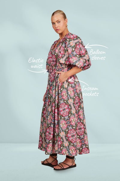 Isle of Mine Remi Maxi Dress Olive Fleuron Carousel 2
