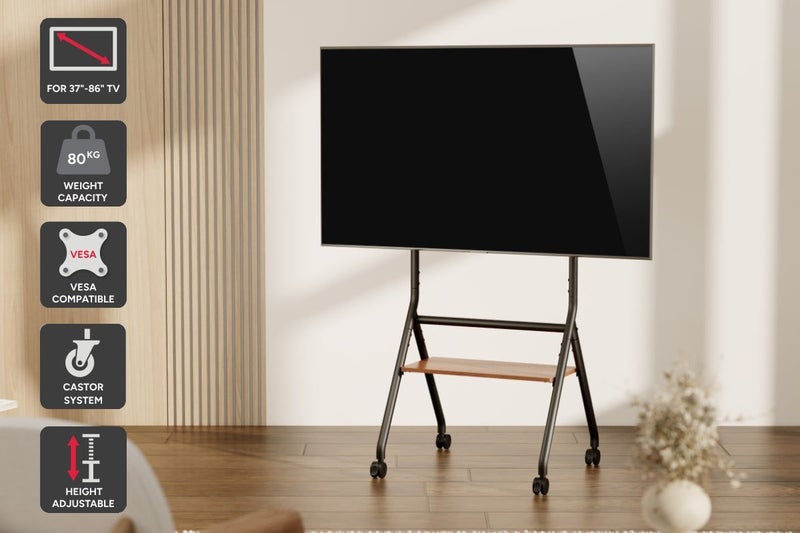 Kogan Studio TV Trolley with Shelf for 37" - 86" TVs (Matte Black & Walnut), Carousel 1