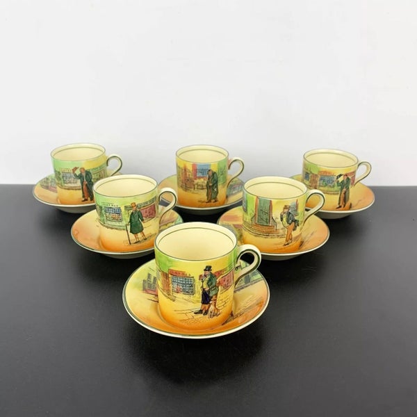 Royal Doulton Dickens Ware coffee cup and saucer set of 6 rare matching sets Carousel 1