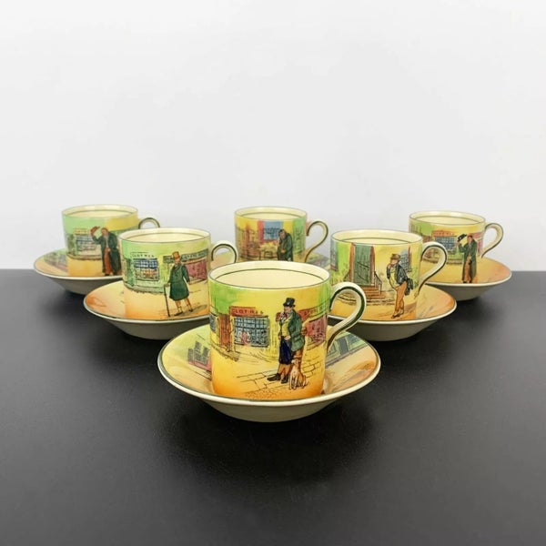 Royal Doulton Dickens Ware coffee cup and saucer set of 6 rare matching sets Carousel 7