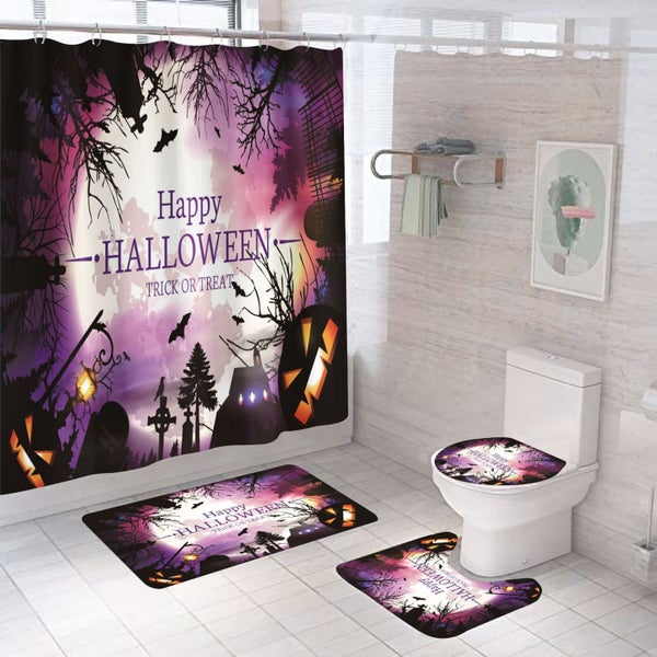 Halloween Shower Curtain Sets with Non Slip Rugs, 71 x 71 inch Carousel 1