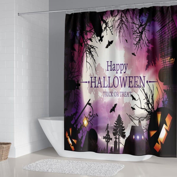Halloween Shower Curtain Sets with Non Slip Rugs, 71 x 71 inch Carousel 6