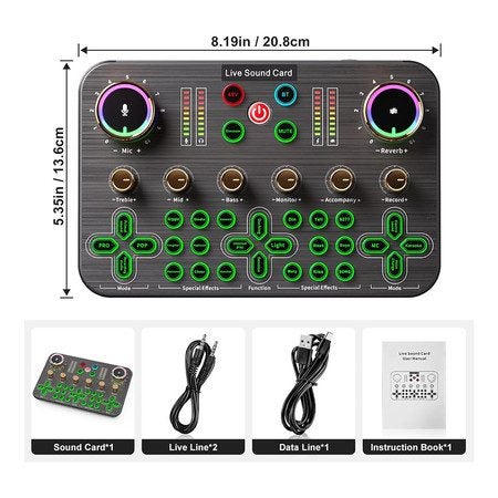 Live Sound Card Audio Mixer Audio Interface with DJ Mixer Carousel 9