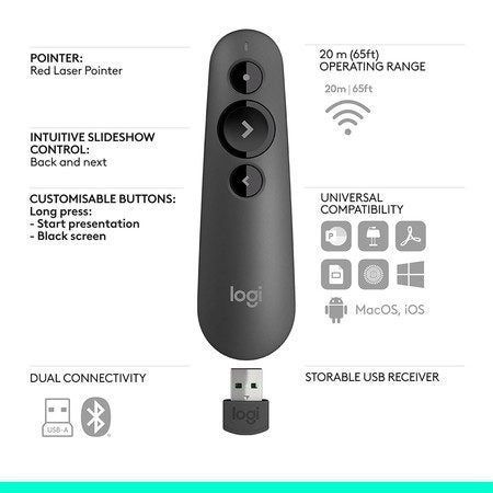 R500s Laser Presentation Remote Clicker with Dual Connectivity Bluetooth Carousel 9