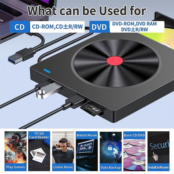 External CD/DVD Drive, 6 IN 1 USB 3.0 Dvd Player Carousel 1