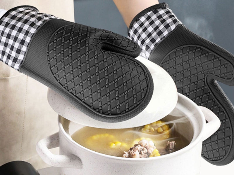 Silicone Heat Resistant Gloves Kitchen Cooking Baking Microwave Oven Mitts Black Carousel 2