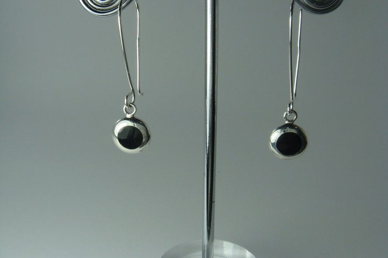 Earrings | Dangle | Onyx | Silver Edged | Round 10mm | 925 Sterling Silver #697 Carousel 1