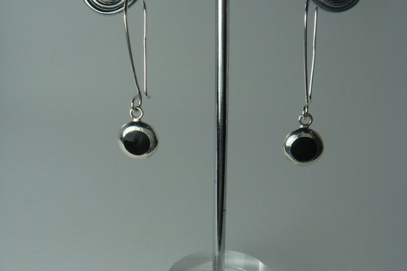 Earrings | Dangle | Onyx | Silver Edged | Round 10mm | 925 Sterling Silver #697 Carousel 2