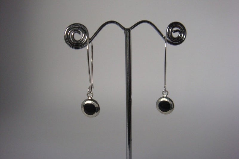 Earrings | Dangle | Onyx | Silver Edged | Round 10mm | 925 Sterling Silver #697 Carousel 6