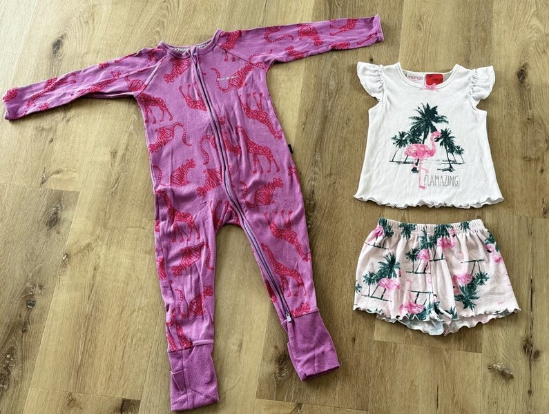 Girls Size 3 Bonds Wondersuit and Pink Flamingo summer PJ Set Carousel 1