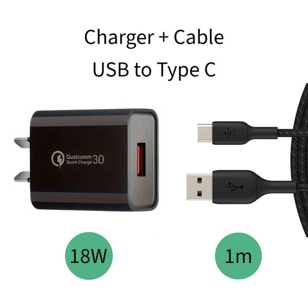 18W Wall Charger + USB-C cable - Black (combo) Carousel 1