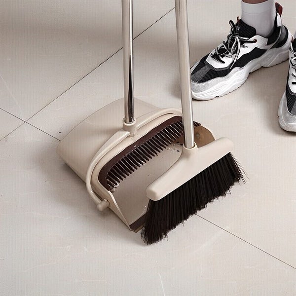 CLEANFOK Height Adjustable Broom and Dustpan Set - Khaki Carousel 5