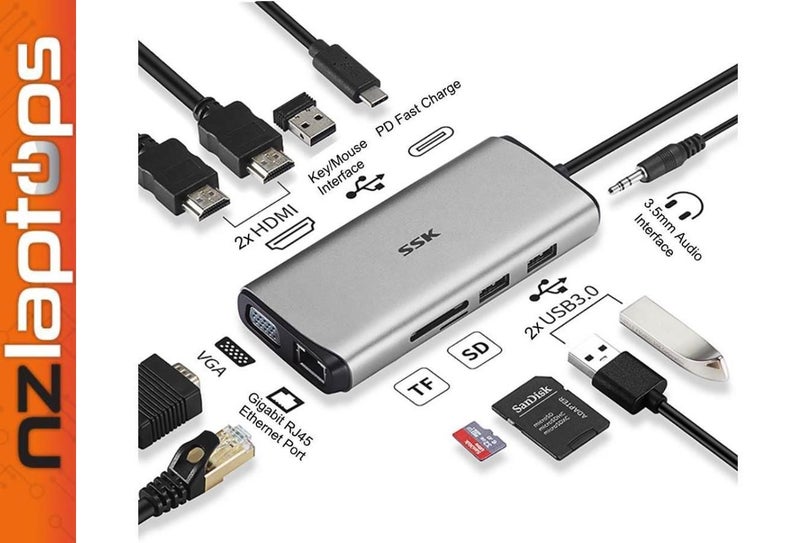 SSK USB-C Adapter 11-in-1 USB, VGA, 2x HDMI & RJ45 Carousel 1