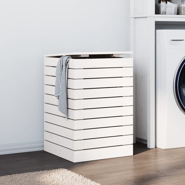 Laundry Basket White 44X44x66 Cm Solid Wood Pine Laundry Baskets & Hampers Carousel 8
