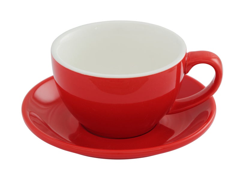 300ml Latte Coffee Cup & 15cm Saucer - Red, Glazed Porcelain Carousel 1