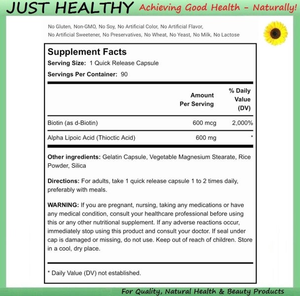 ALPHA LIPOIC ACID - MAX 600 mg + BIOTIN - 180 CAPS Carousel 3