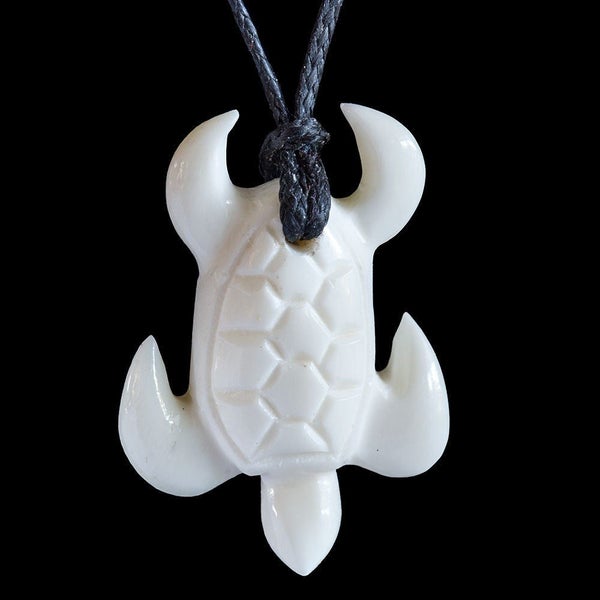 Small Bone Turtle Pendant, handcrafted necklace Carousel 1