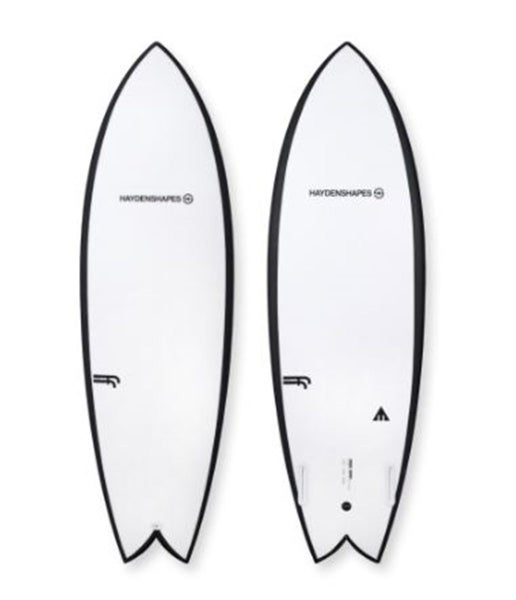 Haydenshapes Hypto Twin Future Flex FCS II 2 Fin Surfboard Clear Carousel 1