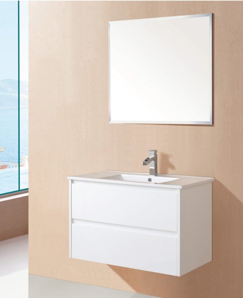 600mm Square Basin White Double Drawers Wallhung Vanity Carousel 1
