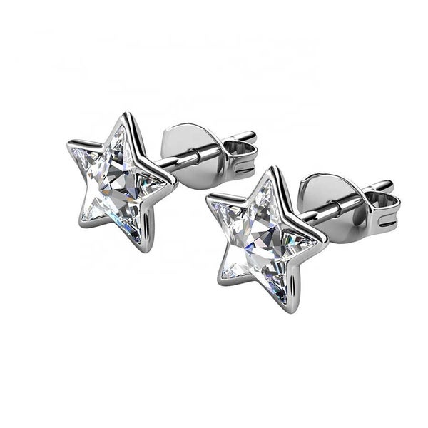 18K White Gold stud earring with Austrian crystals "Star" (Crystal) Carousel 1