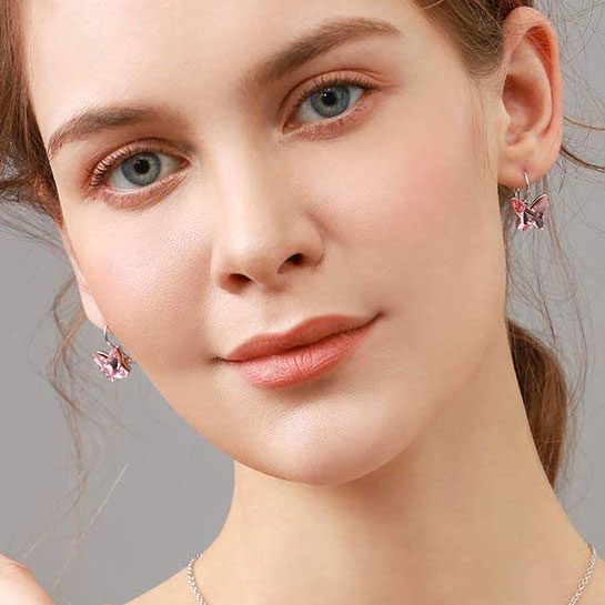 Silver Premium Crystal Butterfly Earrings "Vanessa" (Pink) Carousel 1