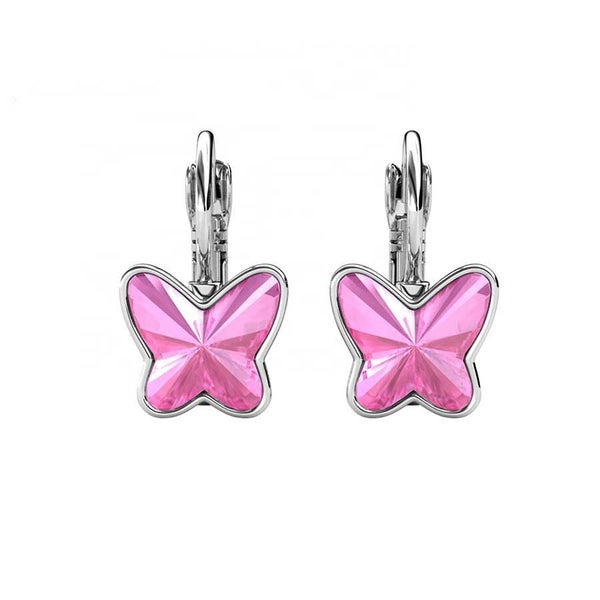Silver Premium Crystal Butterfly Earrings "Vanessa" (Pink) Carousel 2