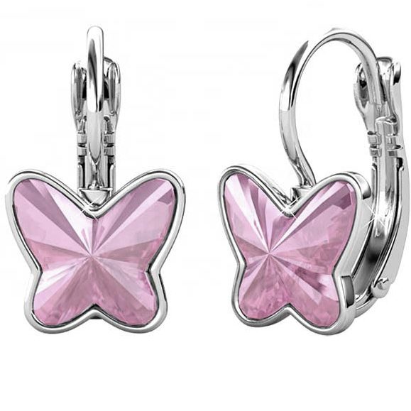 Silver Premium Crystal Butterfly Earrings "Vanessa" (Pink) Carousel 6