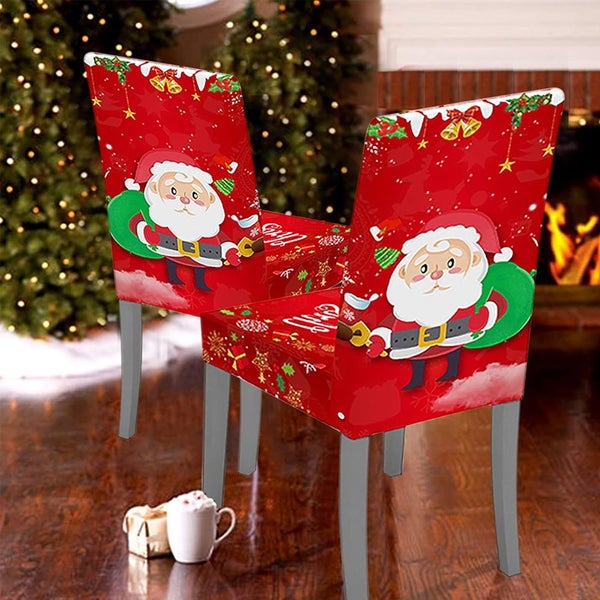 4pcs Christmas Chair Cover Xmas Santa Chair Slipcover Creative Pattern Dining Ch Carousel 6