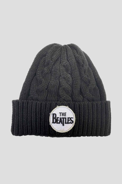 The Beatles Beanie Hat Drum Band Logo Cable Knit new Official Black Unisex Carousel 2